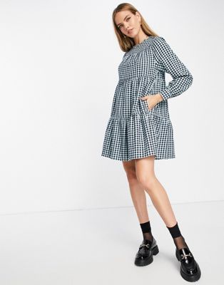 Whistles gingham tiered trapeze mini dress in black - ASOS Price Checker