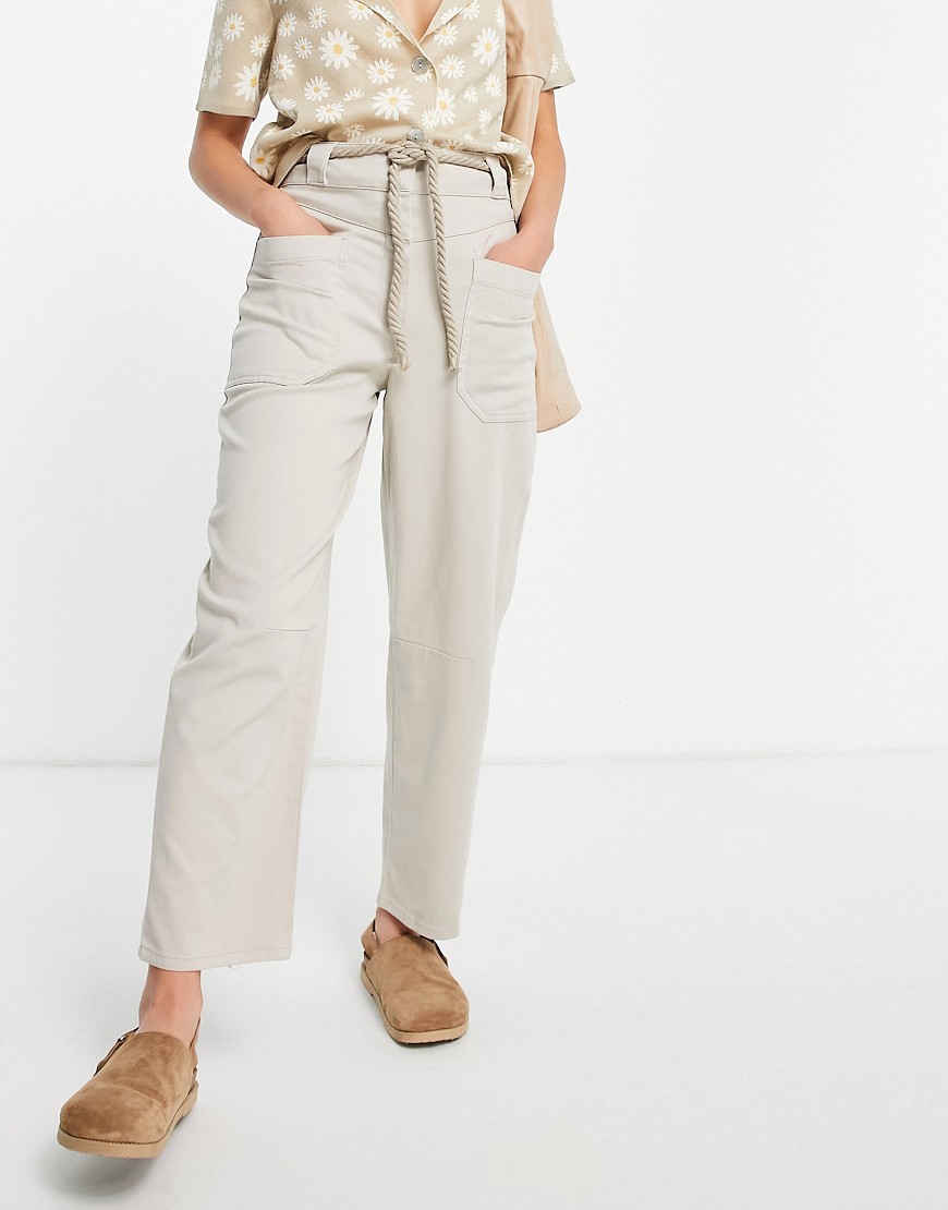 Whistles rope belted tapered pant in beige-White