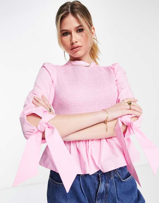 Whistles – Rosa, smockad topp i peplum-modell