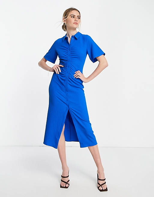Whistles ruched front maxi shirt dress in cobalt blue