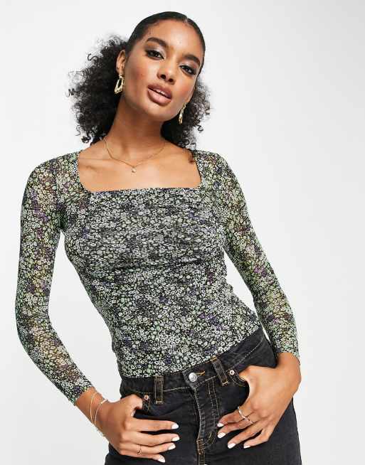 Black Square Neck Long Sleeve Top, WHISTLES