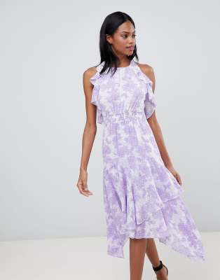 ruffle floral midi dress