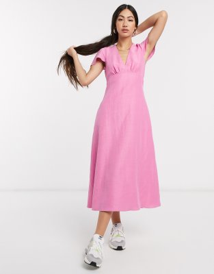 Whistles Ruffle Shoulder Midi Dress In Pink ModeSens