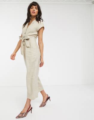 tan linen jumpsuit