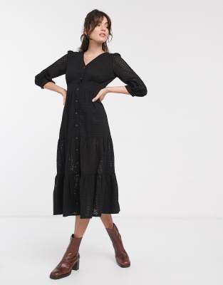 black broderie midi dress