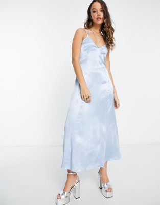 Whistles Whistles satin cami midi dress in blue