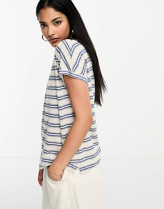 Whistles - scoop neck stripe linen t-shirt in multi