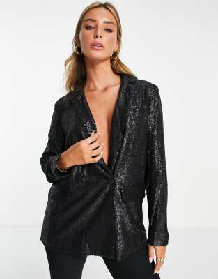 Whistles Whistles sequin double breasted blazer in black