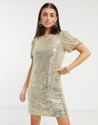Whistles sequin shift dress in champagne-Grey