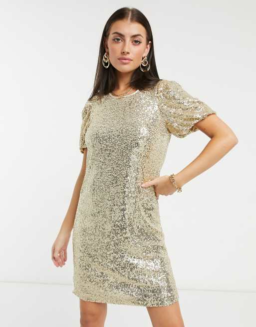 Whistles sequin shift dress in champagne