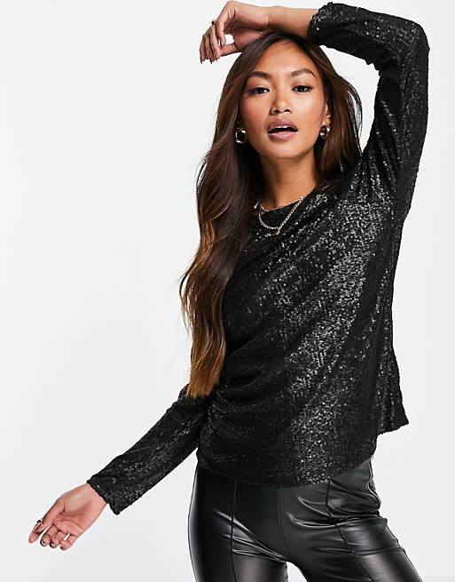 Whistles sequin top co-ord in black