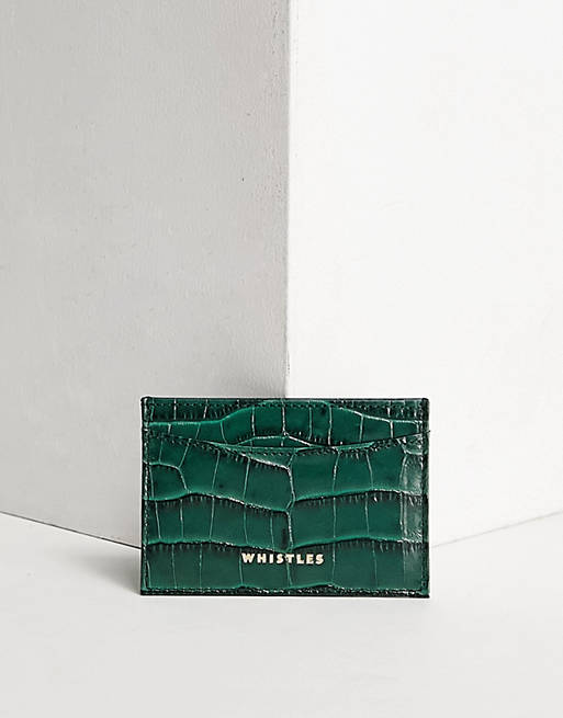 Whistles shiny croc card holder in emerald green