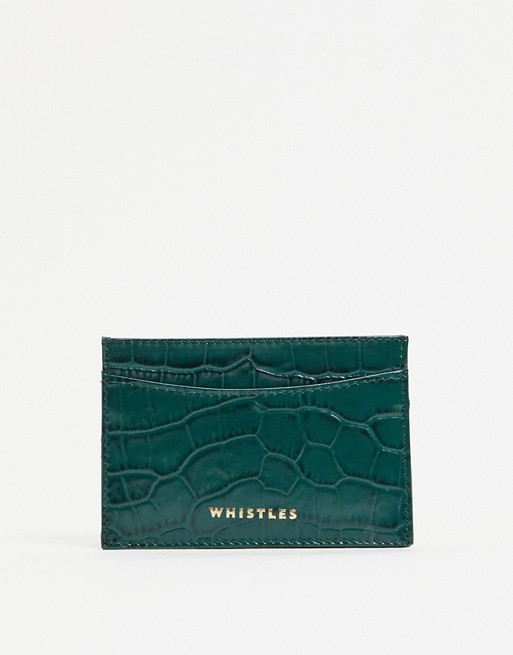 Whistles shiny croc leather card holder in green