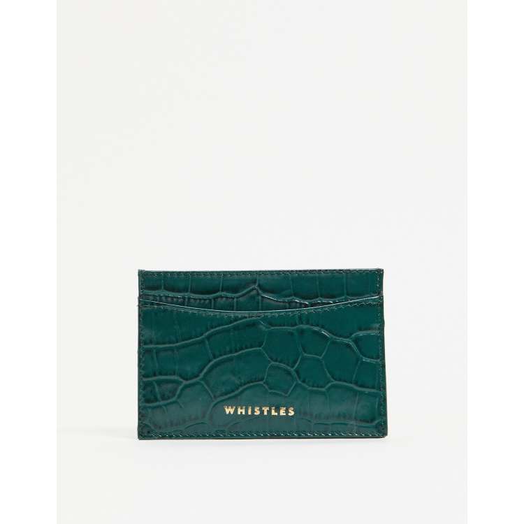 Whistles shiny croc leather card holder in green