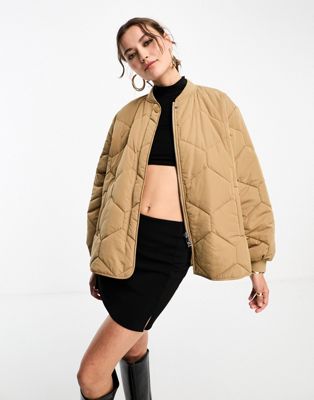 Whistles short quilted coat in camel