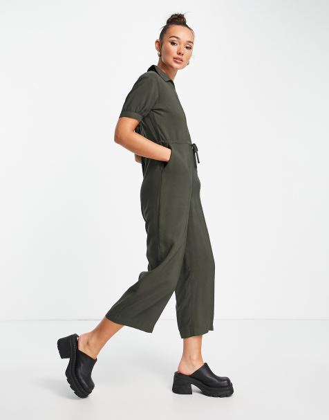 Whistles short sleeve jumpsuit in khaki - view 1
