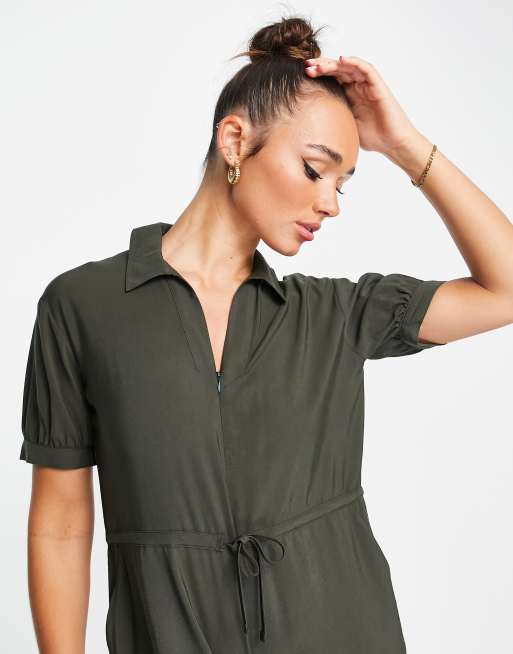 Whistles short sleeve jumpsuit in khaki