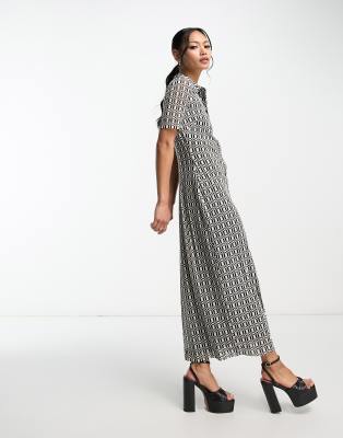 Whistles short sleeve midi sheer dress in geometric print - ASOS Price Checker