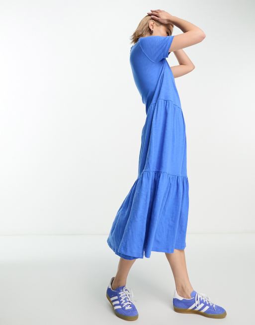 Whistles short sleeve tiered midi t-shirt dress in blue, 4 of 4