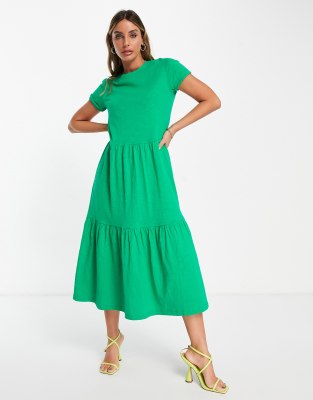 Short-Sleeve Tiered Midi Dress