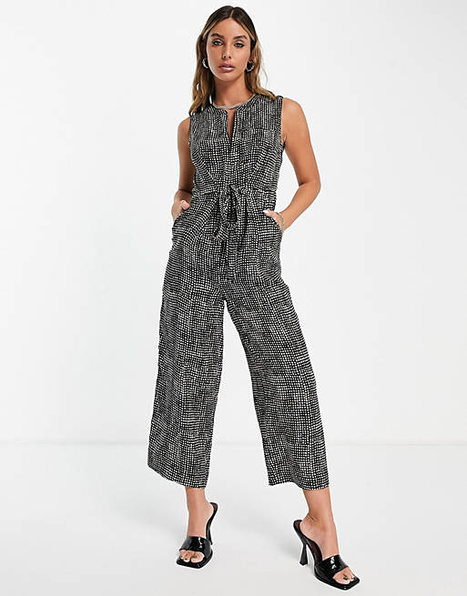  Whistles sleeveless jumpsuit in black and white speckle print 