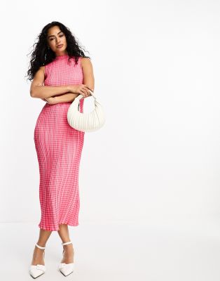 Whistles Sleeveless Midi Dress In Pink Plisse Check