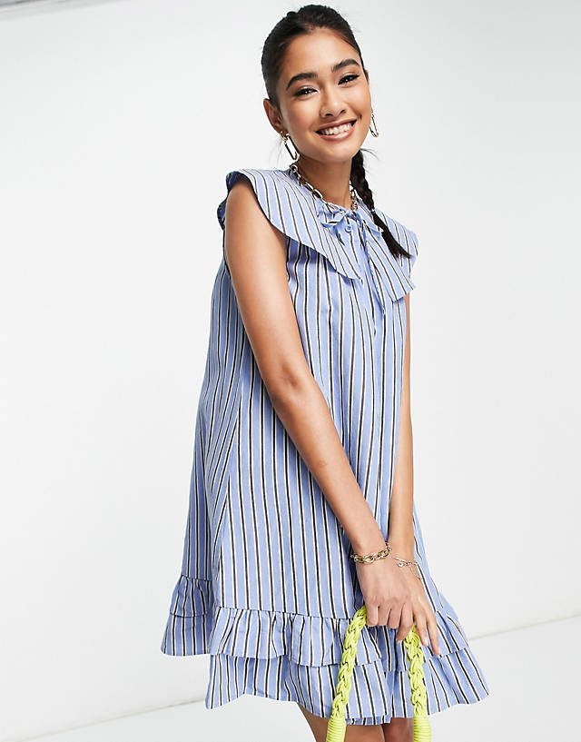 Whistles - sleeveless mini dress with oversized collar in blue stripe