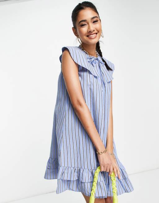 Blue Stripe Drop Waist Shirtdress