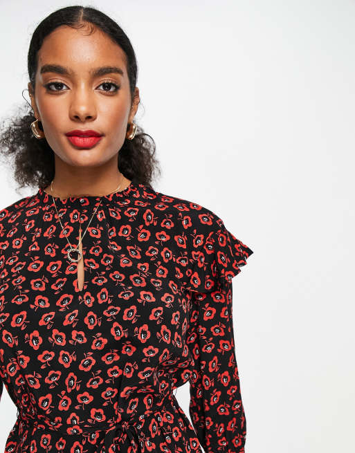 Topshop red store floral smock dress