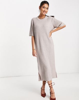 Whistles soft knit midi dress in space beige