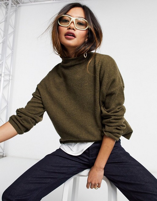 Whistles Soft Roll Neck Wool Sweater In Green