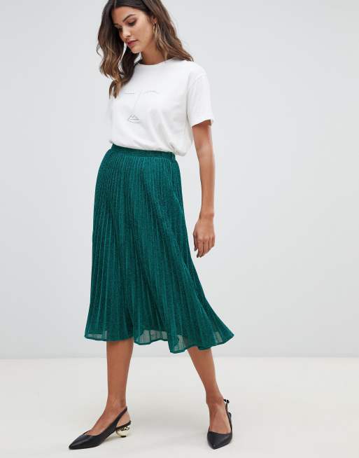 Green glitter 2025 pleated skirt