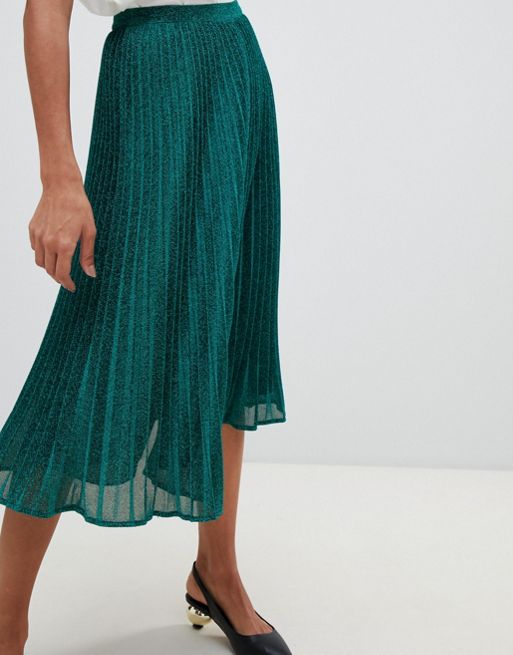 Green Sparkle Pleated Skirt, WHISTLES