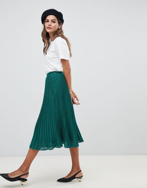 Whistles green shop pleated skirt