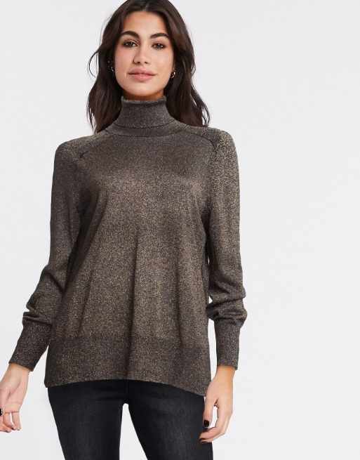 Whistles sparkle relaxed polo neck jumper in brown