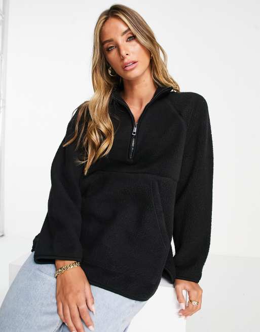 Whistles sporty zip front fleece jacket in black | ASOS