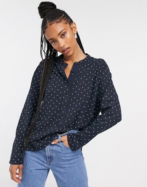 Whistles spot print button front jersey top in blue