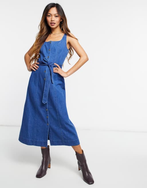 Square neck outlet denim dress