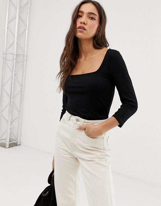 Whistles square neck ribbed long sleeve top | ASOS