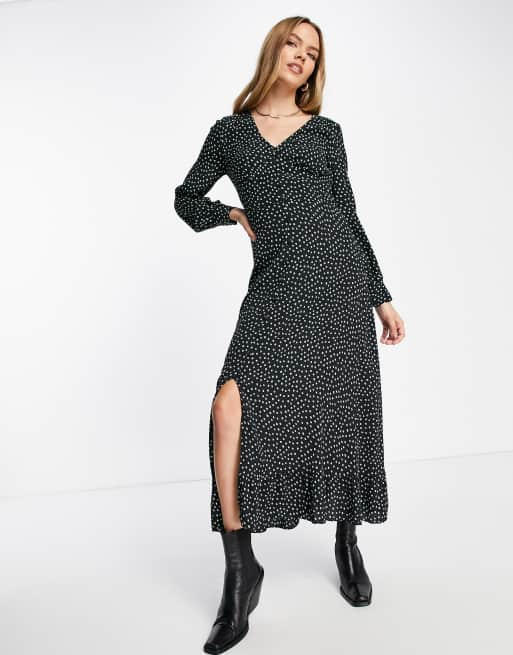 Whistles stamp spot print midi dress in black | ASOS