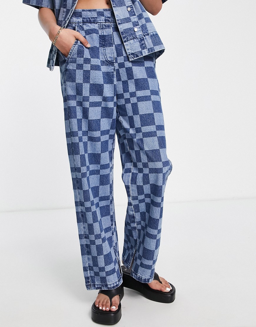 Whistles straight leg denim pants in abstract checkerboard - part of a set-Blue