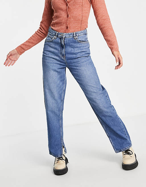 Whistles straight leg high waist jeans with side slit in indigo