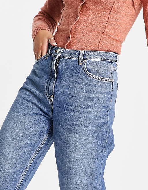 Women Whistles straight leg high waist jeans with side slit in indigo 