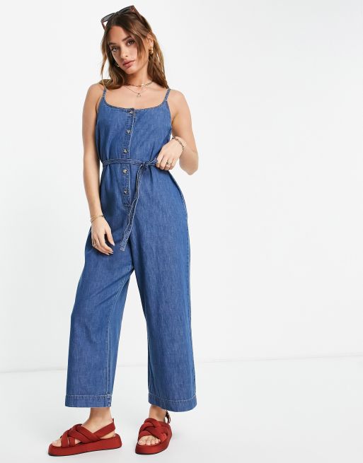 Denim store strappy jumpsuit