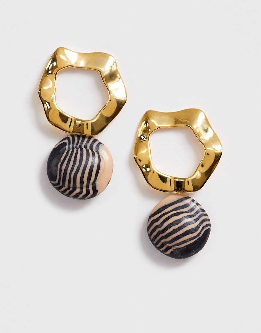 Whistles stripe stone drop earrings-Gold