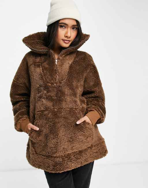 Whistles Sweat imitation peau de mouton a demi fermeture eclair Marron