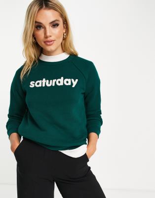 Whistles sweatshirt with embroidered 'Saturday' graphic in green