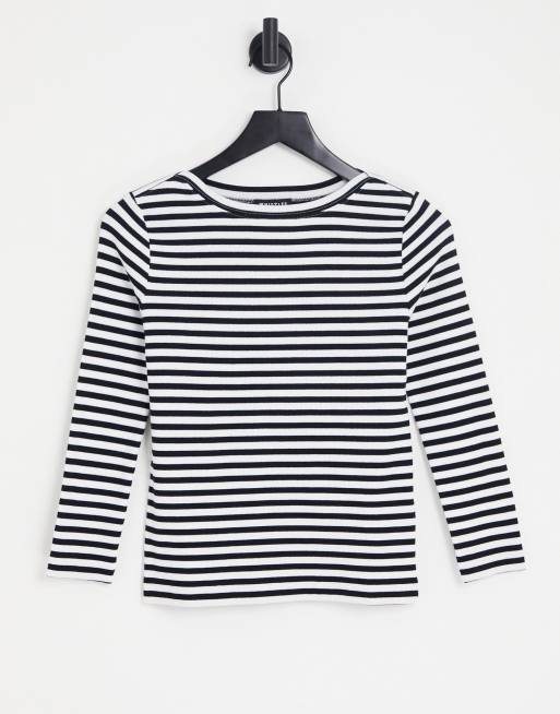 Whistles - T-shirt à manches longues et encolure bateau - Noir et rayures blanches