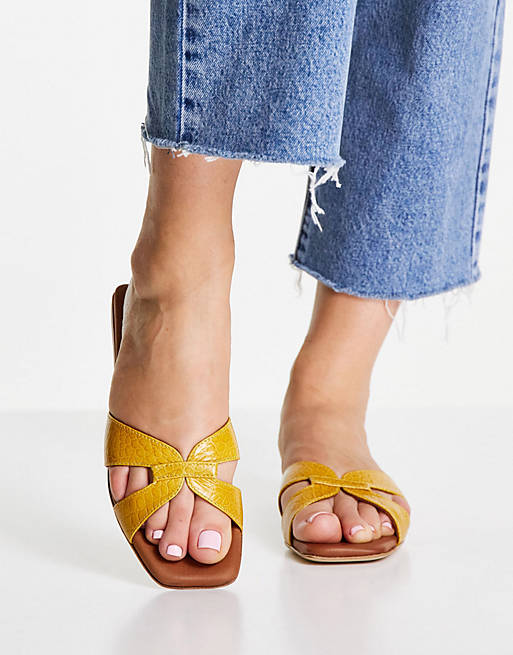 Whistles Tabitha flat leather slider in yellow