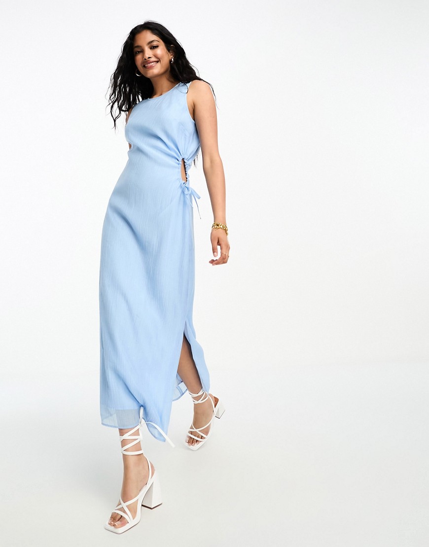 Whistles textured cut out midi dress in light blue
